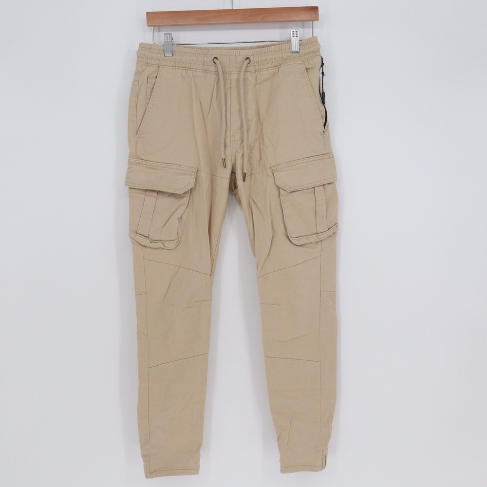 Indigo Beast Mens Tan Khaki Cargo Jogger Pants Stretch Cotton Size S